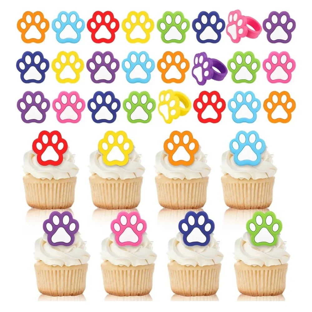 Colorful Paw Print Cupcake Toppers